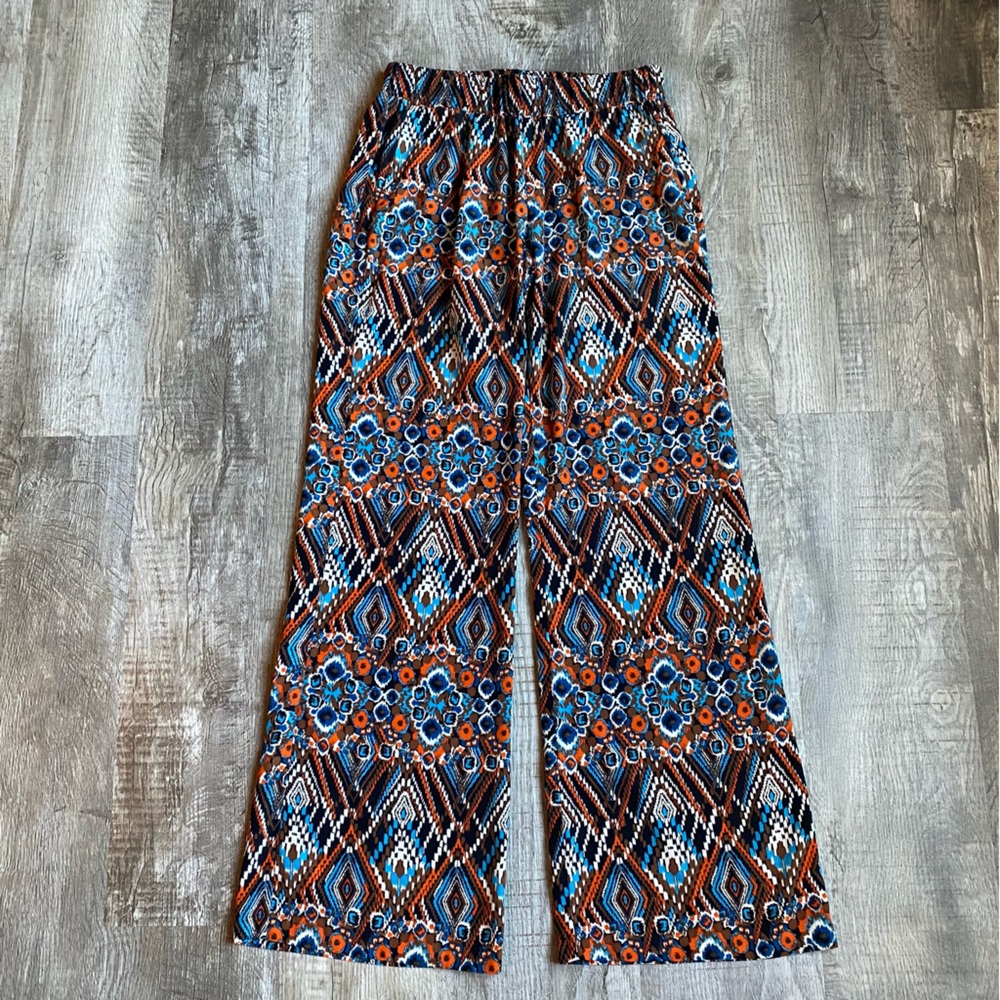 Wayf Multi Color Print Pant Size Medium Wide Leg